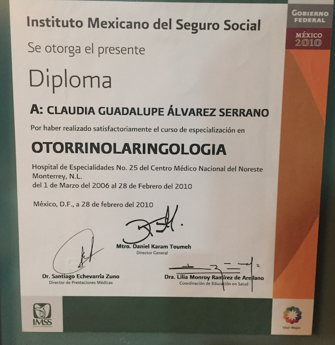 Especialización en Otorrinolaringología Los Mochis